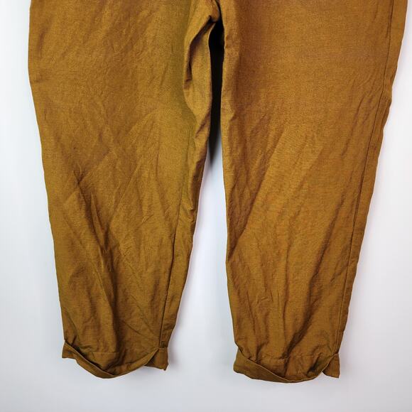 The Fold London Linen Pull-on Pants Mustard Yellow Elastic Waist Cuffed Size 10 - Picture 3 of 7